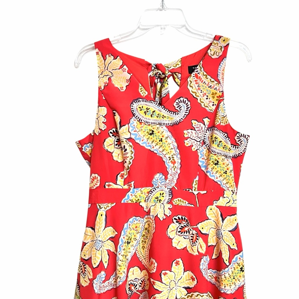 Tahari ASL Floral Paisley Tie Back Midi Dress Womens 10 Orange Night Out Vibrant - Picture 2 of 9